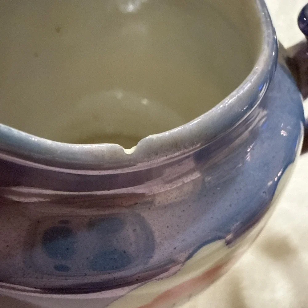 Vintage Japan Lusterware Creamer & Sugar Bowl Blue Peach Road Scene
